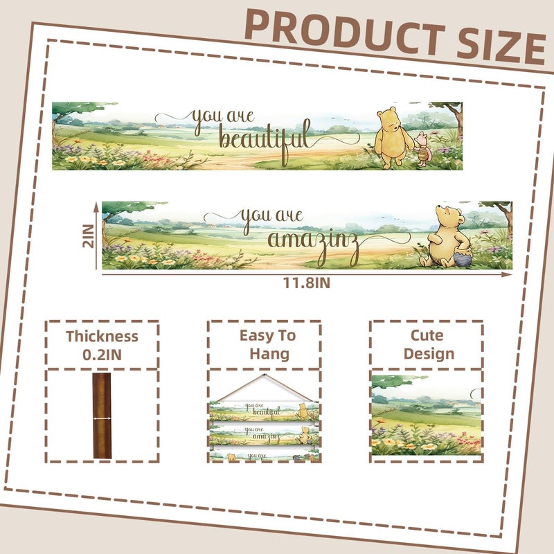 Hatzelou the Pooh You are Beautiful Brave Inspirational Sign, 8Pcs Winnie Wooden Wall Signs, Cute Baby Shower Wall Art Decorations, Classic Pooh Birthday Party Baby Shower Party Supplies 11.8 * 1.9IN - Image 2
